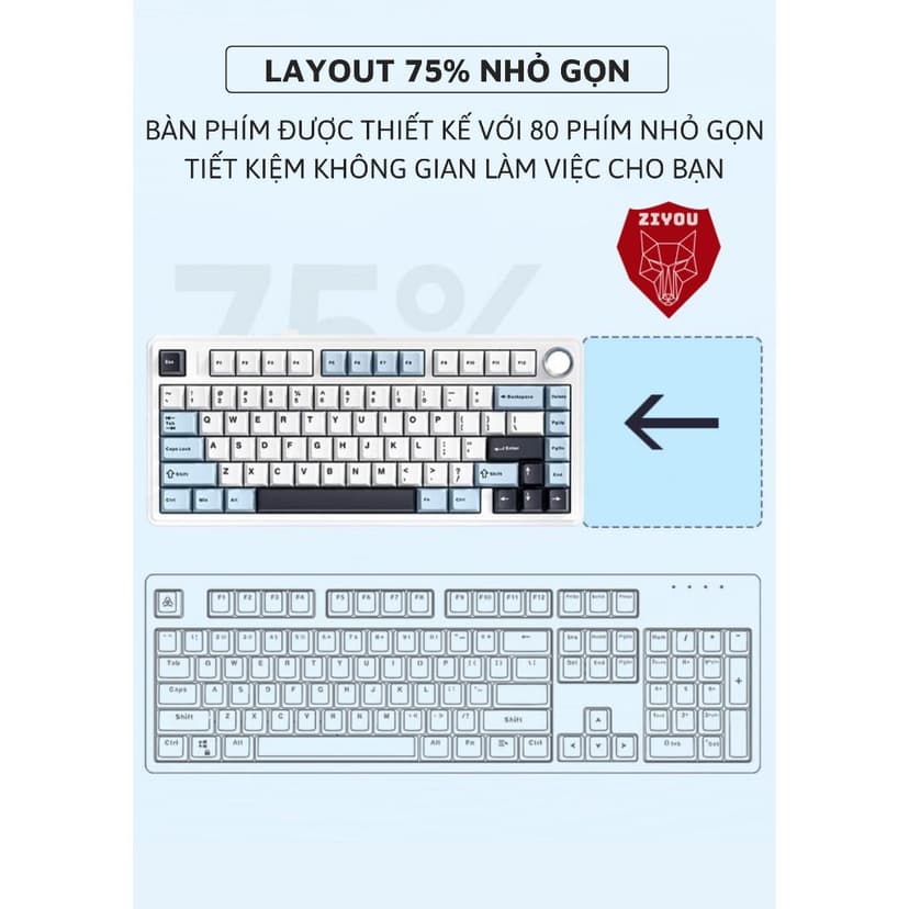 Ảnh Bàn Phím CƠ Bluetooth Ziyou AULA F75 Phiên Bản Mới PRO VIP V2 Led RGB Cho Máy Tính Laptop 4