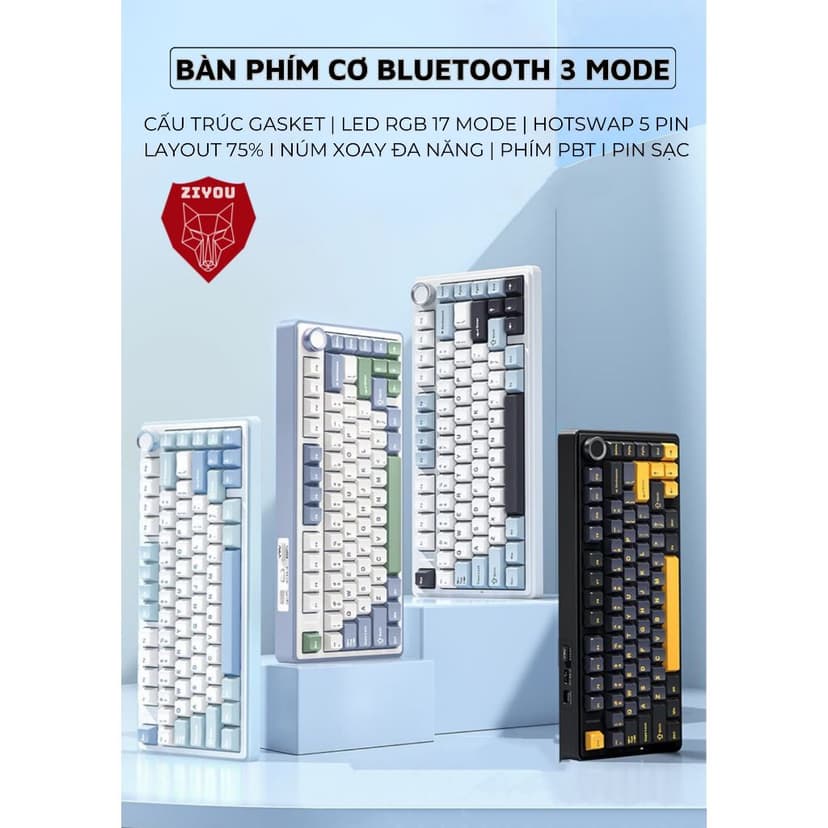 Ảnh Bàn Phím CƠ Bluetooth Ziyou AULA F75 Phiên Bản Mới PRO VIP V2 Led RGB Cho Máy Tính Laptop 2