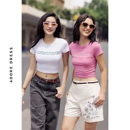 Thumbnail Áo phông crop casual thun tăm nhiều màu thêu thân trước 411TS3004 ADORE DRESS 3