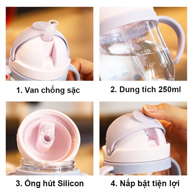 Ảnh Bình tập uống nước cho bé BioGaia dung tích 250ml, ống hút silicon mềm, có van chống sặc 4
