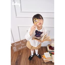 Thumbnail Nơ cài áo ILABY cho bé gái họa tiết kẻ chéo dễ thương nơ phối áo sơ mi đi học [2651] 4