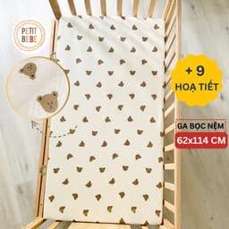 Thumbnail Ga bọc nệm cũi 62x114cm cho bé PETIT BEBE muslin bo chun họa tiết đa dạng 1