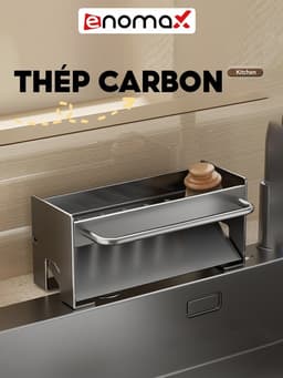 Thumbnail Giá kệ để đồ rửa bát Enomax đựng miếng rửa bát kèm thanh treo khăn, chất liệu Thép Carbon. Bảo hành 10 năm (Eno 0162) 4