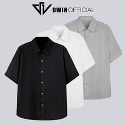 Thumbnail Áo sơ mi ngắn tay nam nữ DWIN chất vải kaki cotton 300 gsm cộc basic unisex đứng form rộng không nhăn cao cấp 1