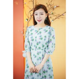 Thumbnail Đầm xòe trung niên Cổ tròn khoét V tay lỡ màu Xanh hoa TTV Store thời trang nữ TTV1632 1
