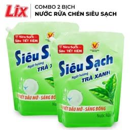 Thumbnail Combo 2 túi Nước rửa chén LIX 7KG siêu sạch hương trà xanh loại túi 2C-N8101 làm sạch vết bẩn dầu mỡ không hại da tay 2