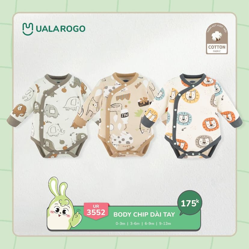 Ảnh Bodychip sơ sinh cho bé Ualarogo áo liền quần 0-12 tháng tuổi vải Cotton thông thoáng dễ thay bỉm 3552 2