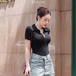 Thumbnail Áo thun KAYLIN form polo phối khóa kéo chất vải thun co giản phong cách thanh lịch thời trang - N2220 1
