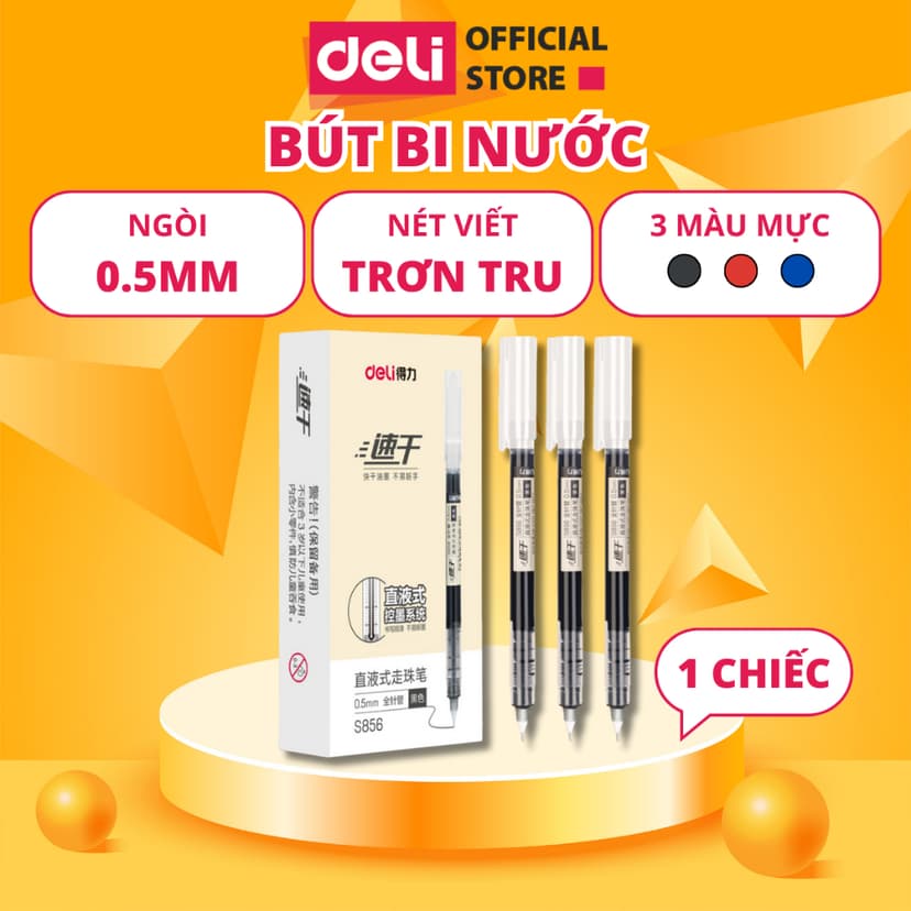 Ảnh Bút Bi Nước Văn Phòng Deli Chính Hãng Ngòi 0.5mm Nét Viết Trơn Tru Mực Ra Đều Phù Hợp Ghi Chép 1