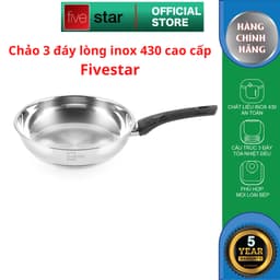 Thumbnail Chảo inox 3 đáy cao cấp Fivestar tay cầm cách nhiệt an toàn 16cm | 20cm | 22cm | 24cm | 26cm | 28cm , dùng được mọi bếp 1