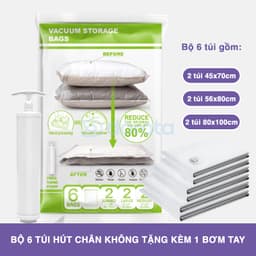 Thumbnail Bộ 6 túi hút chân không cao cấp DOROTA không cần dùng bơm bọc bảo quản quần áo chăn gối mền ZHV458 2