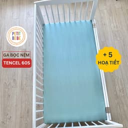 Thumbnail Ga nệm cũi tencel 60s cho bé PETIT BEBE bo thun họa tiết và màu trơn 1