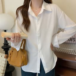 Thumbnail Áo sơ mi form rộng nữ tay dài vải mịn trơn THOCA HOUSE thanh lịch, thời thượng, phối đồ thường ngày 2