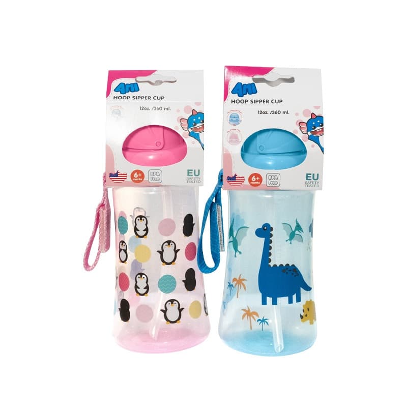 Ảnh Bình nước cho bé Saby Ami nhựa PP, ống hút silicone không chứa BPA, 360ml  dễ cầm nắm, mang đi học 1