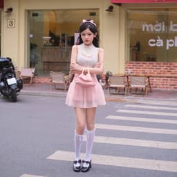 Thumbnail Set áo sát nách cổ lọ ren đính nơ phối chân váy xòe dáng ngắn màu hồng dành cho nữ BLOOMING [Có Tách Lẻ] - Simple Twist 2