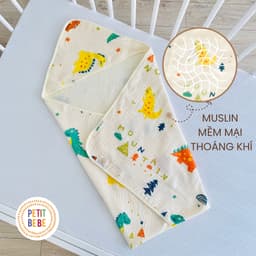 Thumbnail Khăn choàng ủ sơ sinh có mũ PETIT BEBE muslin 4 lớp thoáng khí mềm mại nhiều họa tiết dễ thương 4