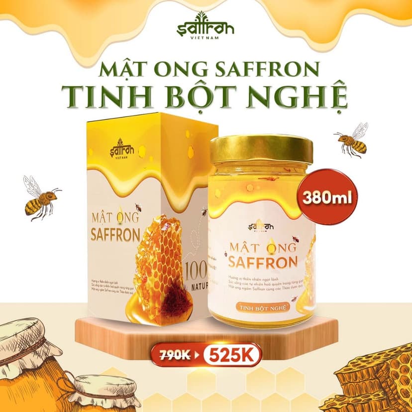 Ảnh Combo 2 hũ mật ong Saffron Đông trùng hạ thảo kỷ tử và Mật ong Saffron tinh bột nghệ 380ml 2