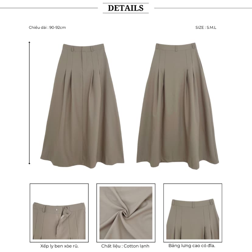 Ảnh BBSTORE'S Chân Váy Công Sở Xếp Ly Lưng Cao Có Đỉa - V1924 3