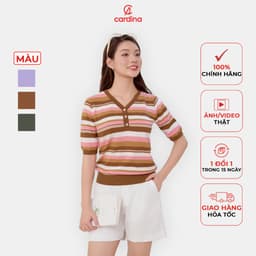 Thumbnail Áo thun nữ CARDINA chất liệu len lông thỏ thiết kế cổ V màu sắc nổi bật hiện đại trẻ trung 4ALL02 1