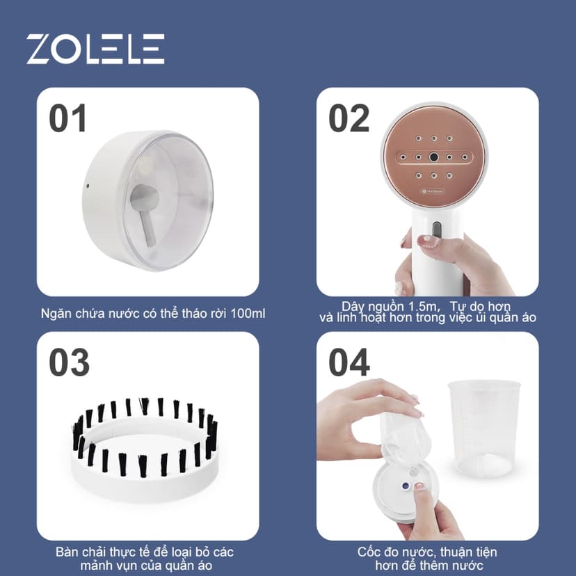 Ảnh Bàn là hơi nước cầm tay Zolele ZG101 bàn ủi dung tích bình chứa nước 100ml - Chính Hãng 3