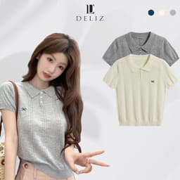 Thumbnail Áo len nữ mỏng ngắn tay vặn thừng cổ bẻ phối cúc thêu nơ form vừa tôn dáng chất len mềm hàng thiết kế 4