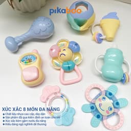 Thumbnail Bộ xúc xắc gặm nướu cao cấp 8 món Pikaboo, xúc xắc kết hợp silicone mềm cao cấp an toàn cho bé 2
