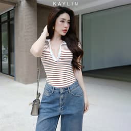 Thumbnail Áo thun KAYLIN Polo form ôm phối sọc chất vài thun co giản phong cách công sở thanh lịch - N2252 3