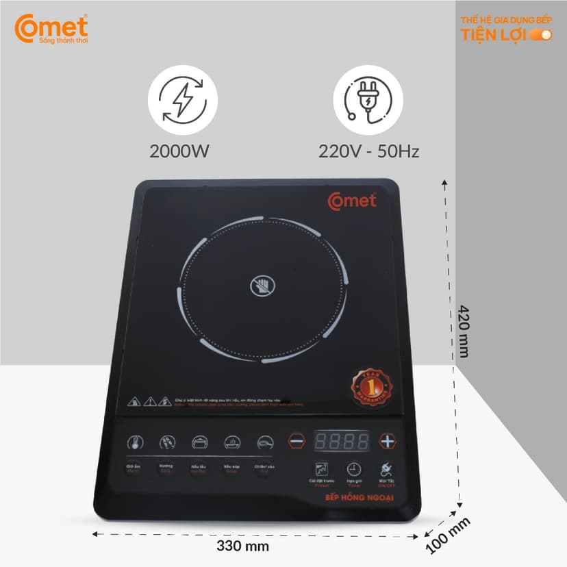 Ảnh Bếp hồng ngoại phím bấm 2000W COMET - CM5517 3