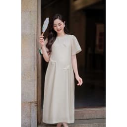 Thumbnail Váy bầu, đầm bầu JAMIE Dress dáng suông chum tay cánh tiên che khuyết điểm  hoạ tiết chuồn chuồn thêu ruy băng L'AMME 3