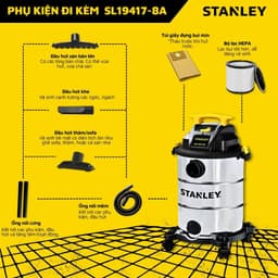 Thumbnail Máy hút bụi công nghiệp khô và ướt Stanley SL19417-8A 4000W 5.5HP - bộ lọc HEPA - Bảo hành 12 tháng Kèm Phụ Kiện 2