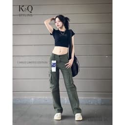 Thumbnail Quần kaki túi hộp nữ ống suông kiểu cargo KQSTYLING kaki co giãn mềm mịn form rộng vừa premium 1