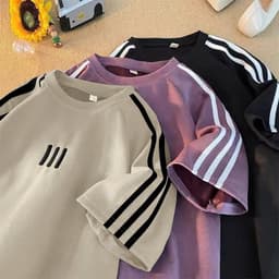 Thumbnail Áo Phông Form Rộng thêu 3 sọc trước ngực  Áo Thun Tay Lỡ Nam Nữ  Form Rộng Unisex Cotton khô thoáng mát thấm hút mồ hôi 1