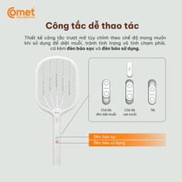 Thumbnail Vợt muỗi điện Comet CP049 Pin Lithium 500mAh sạc 2h dùng 10 ngày BH 12T cổng sạc type C 4