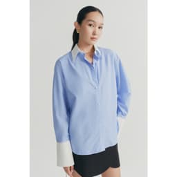 Thumbnail Áo sơ mi dáng relaxed MONO TALK cổ và măng sét tay phối trắng MOF24S-T10012TK 4