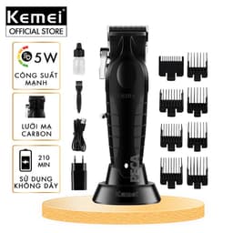 Thumbnail Tông đơ cắt tóc chuyên nghiệp Kemei KM-2296 lưỡi cắt mạ carbon công suất mạnh mẽ 5W pin khỏe lithium - Chính hãng 1