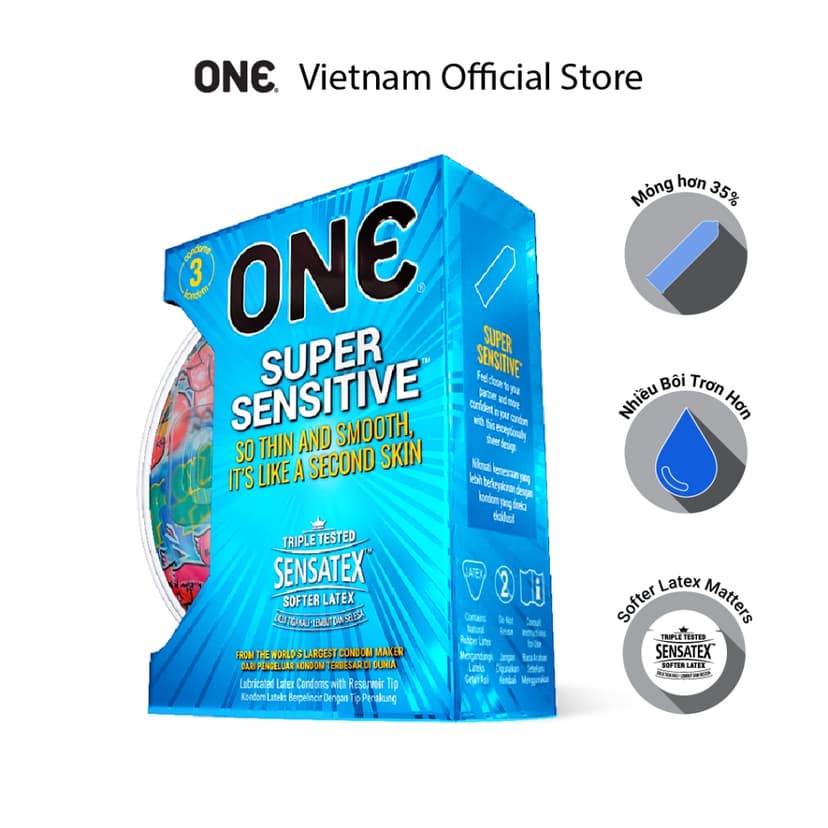 Ảnh Bao cao su ONE của Mỹ One Super Sensitive tăng cảm giác cực đã size 53mm Hộp 3-12 cái 4