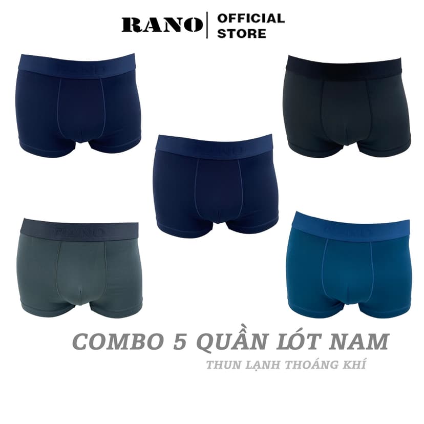 Ảnh Combo 5 quần lót nam đùi boxer RANO vải thun lạnh mềm mại cao cấp co dãn 4 chiều thoáng khí cạp lưng to 3.5cm 1