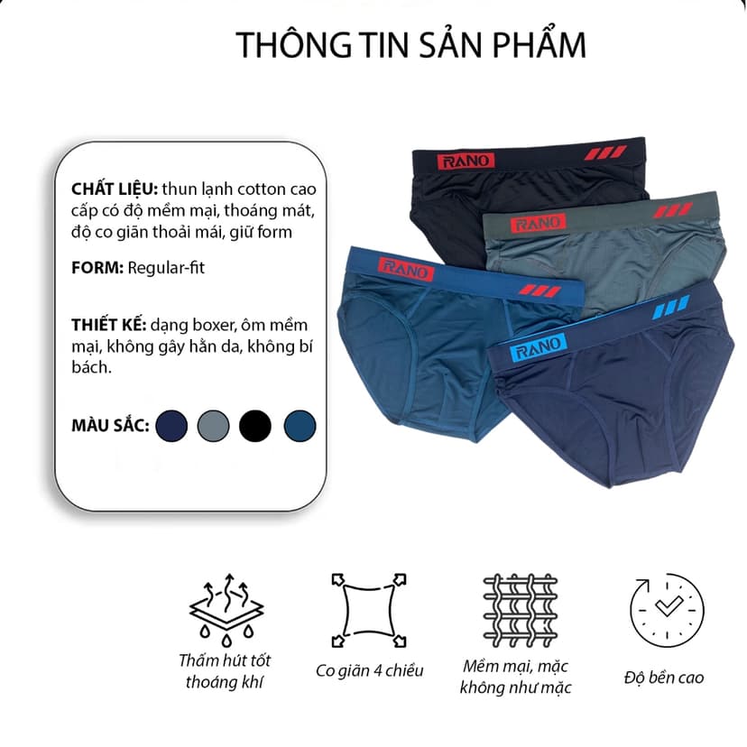 Ảnh Combo 5 quần lót nam vải lưới tam giác Rano thoáng khí co dãn 4 chiều thoáng mát mềm mại thông hơi cao cấp 3