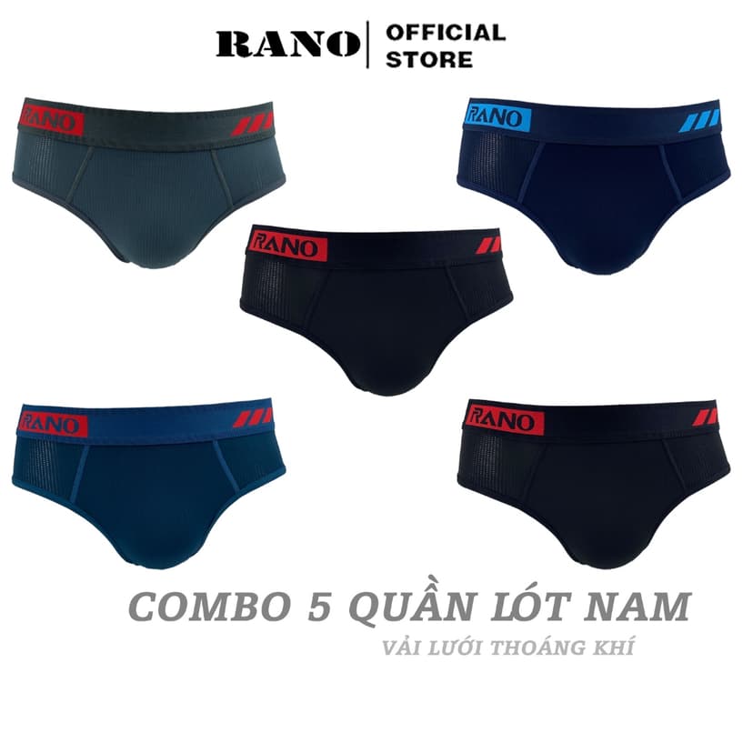 Ảnh Combo 5 quần lót nam vải lưới tam giác Rano thoáng khí co dãn 4 chiều thoáng mát mềm mại thông hơi cao cấp 1