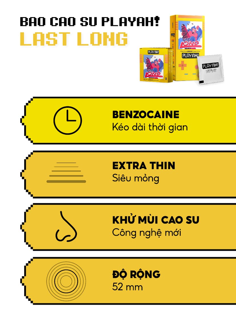 Ảnh Bao Cao Su PlayAh Last Long Siêu Mỏng Kéo Dài Thời Gian Quan Hệ Hộp 10 size 52mm 3