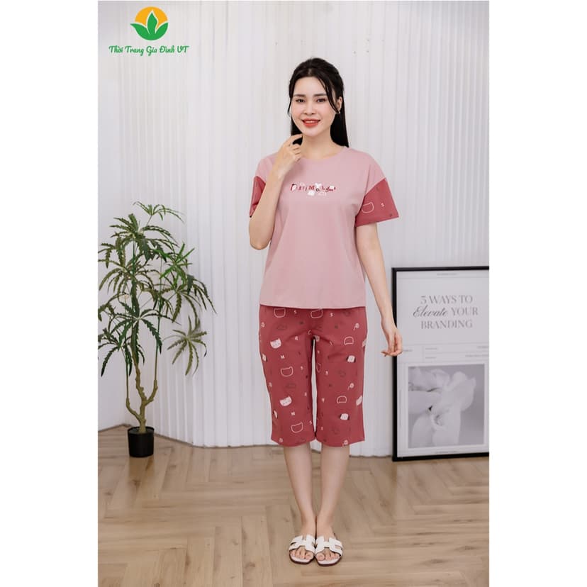 Ảnh Bộ đồ mặc nhà nữ chất Cotton dệt kim thời trang Việt Thắng,quần lửng, áo cộc tay - B46.2415 4