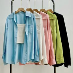 Thumbnail Áo Sơ Mi Bigsize Nữ Tay Dài Có Túi Basic Thời Trang Công Sở Form Rộng Ulzzang Hàn Quốc SM20 3