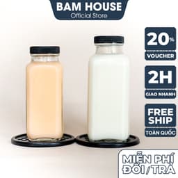 Thumbnail Chai thuỷ tinh vuông Bam House dung tích 250ml 350ml nắp nhựa đen cao cấp CSV05 1