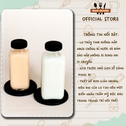 Thumbnail Chai thuỷ tinh vuông Bam House dung tích 250ml 350ml nắp nhựa đen cao cấp CSV05 2