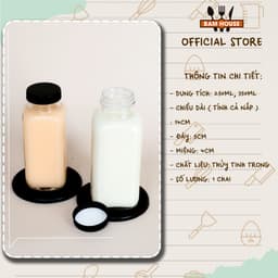 Thumbnail Chai thuỷ tinh vuông Bam House dung tích 250ml 350ml nắp nhựa đen cao cấp CSV05 3