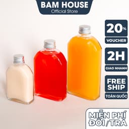 Thumbnail Chai thủy tinh dẹt xén vai Bam House dung tích 100ml 250ml 350ml 500ml có nắp thiết cao cấp CXV05 1