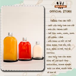 Thumbnail Chai thủy tinh dẹt xén vai Bam House dung tích 100ml 250ml 350ml 500ml có nắp thiết cao cấp CXV05 3