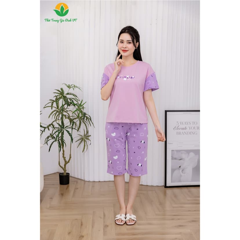 Ảnh Bộ đồ mặc nhà nữ chất Cotton dệt kim thời trang Việt Thắng,quần lửng, áo cộc tay - B46.2415 3