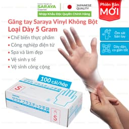 Thumbnail Găng tay Saraya Vinyl Không Bột trong suốt loại dày 5gram, dùng chế biến thực phẩm, vệ sinh - 100 cái/hộp 2