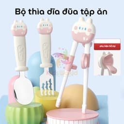 Thumbnail Bộ thìa nĩa đũa tập ăn cho bé KidsWorld hình thỏ đũa tập gắp xỏ ngón chống trượt cho bé ăn dặm 1